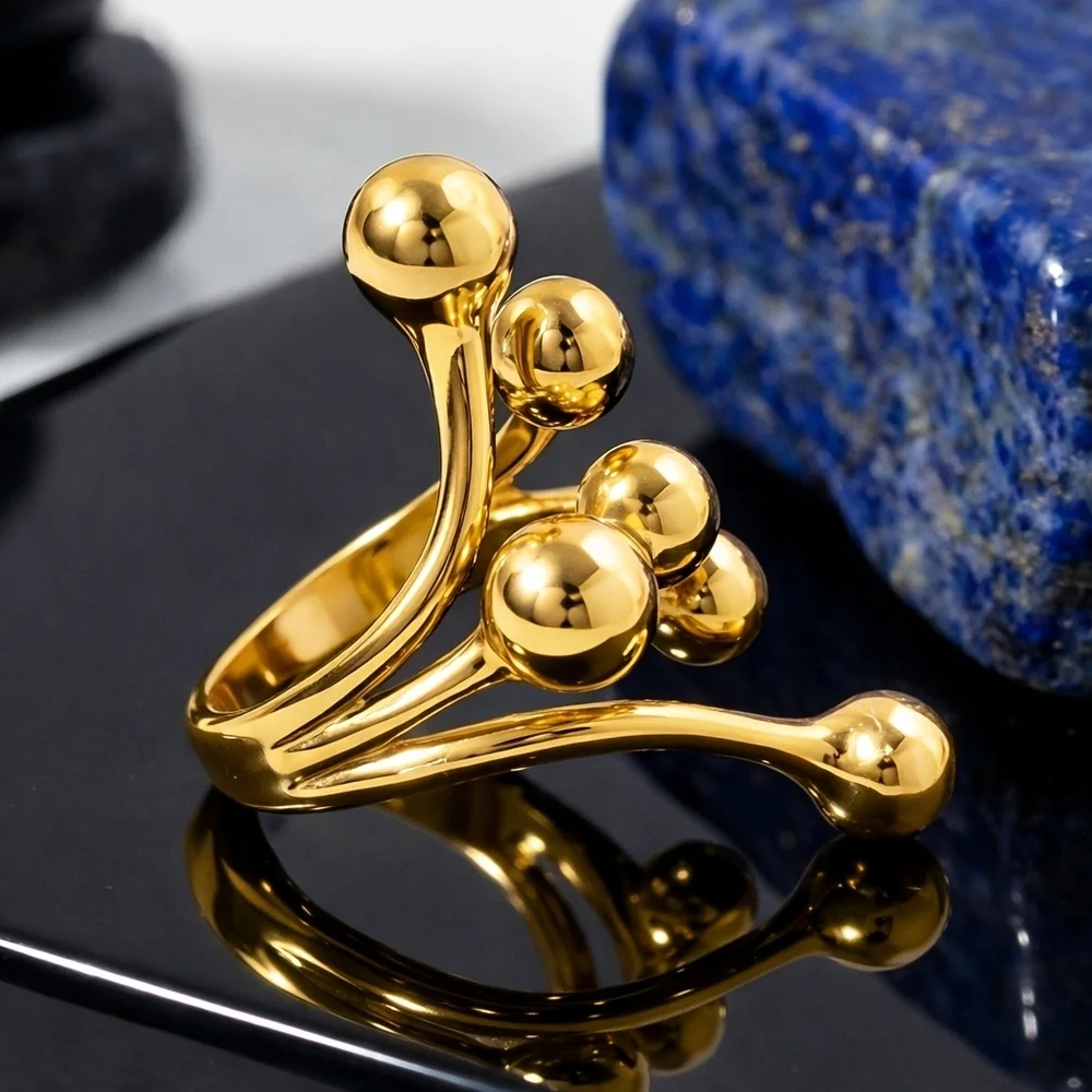 18K Gold Plated Stainless Steel Abstract Sculptural Statement Ring Size 8
